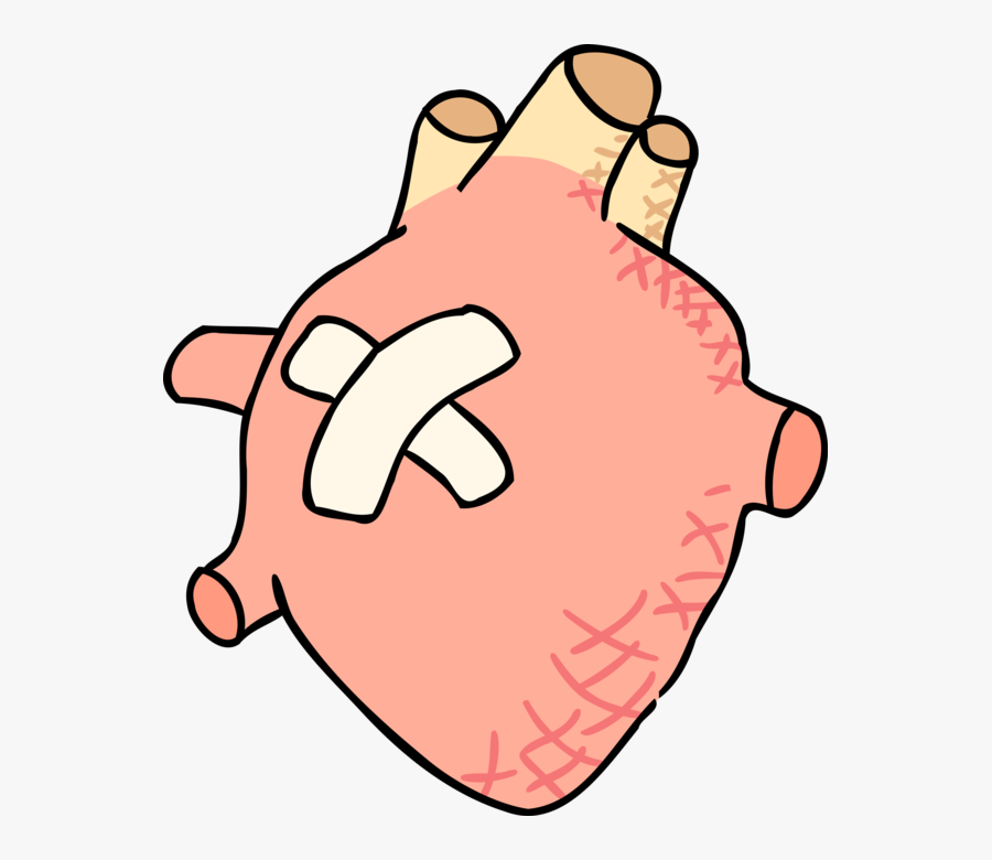 Vector Illustration Of Human Heart With Band Aid - Desenho Coracao Com Band Aid, Transparent Clipart