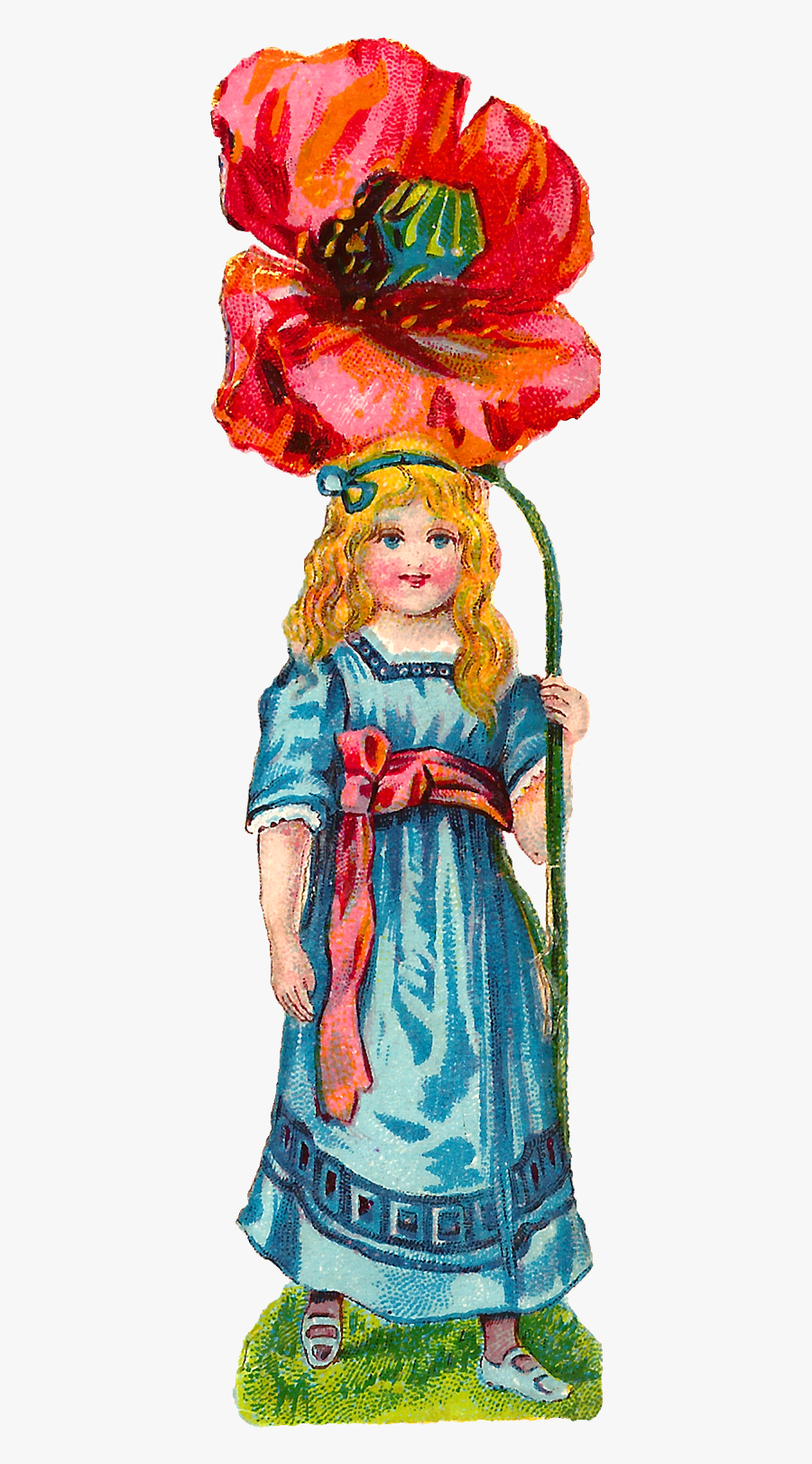 Girl Flower Floral Poppy Botanical Art Clipart Digital, Transparent Clipart