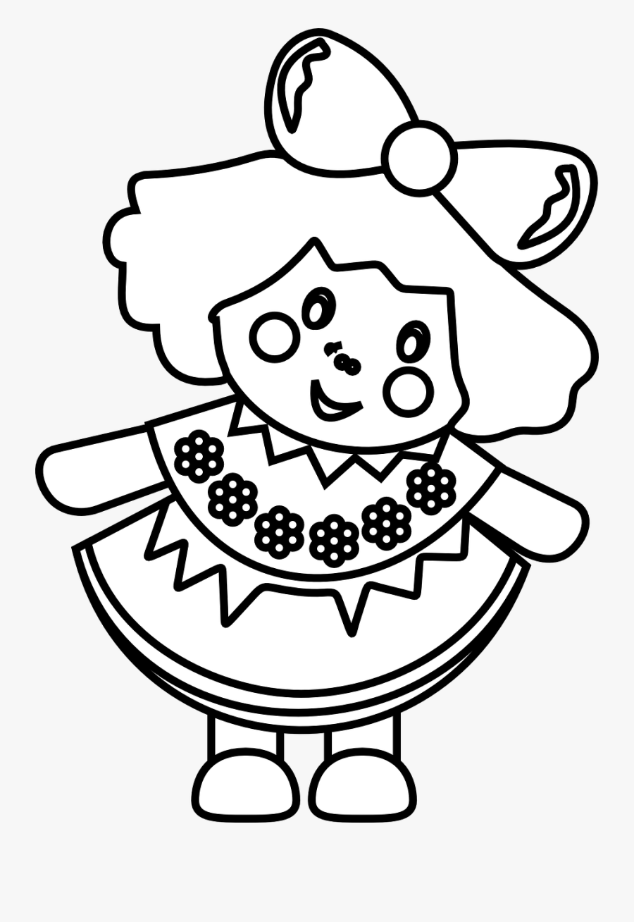 Doll, Girl, Toy, Childhood, Cartoon, Kid, Play - Doll Clipart Black And White, Transparent Clipart
