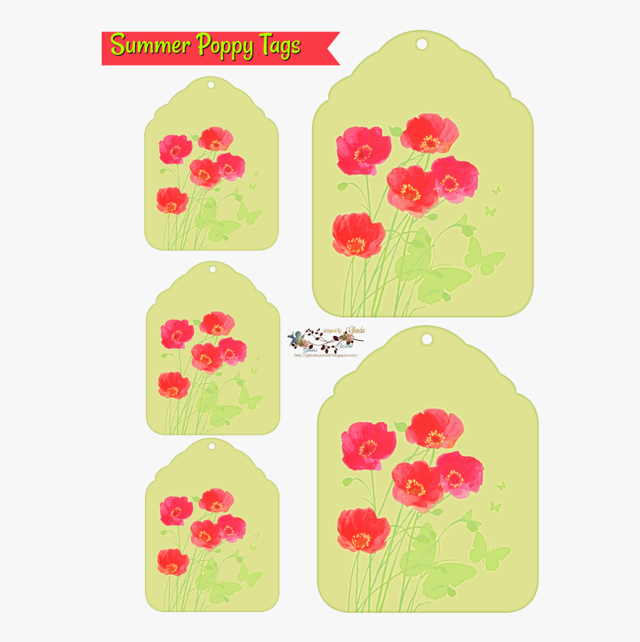 Summer Poppies Tags, Transparent Clipart