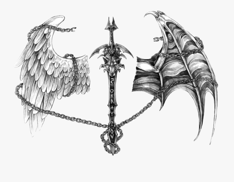 Angel Devil Tattoo Demon Drawing - Angel And Devil Wing Tattoo, Transparent Clipart