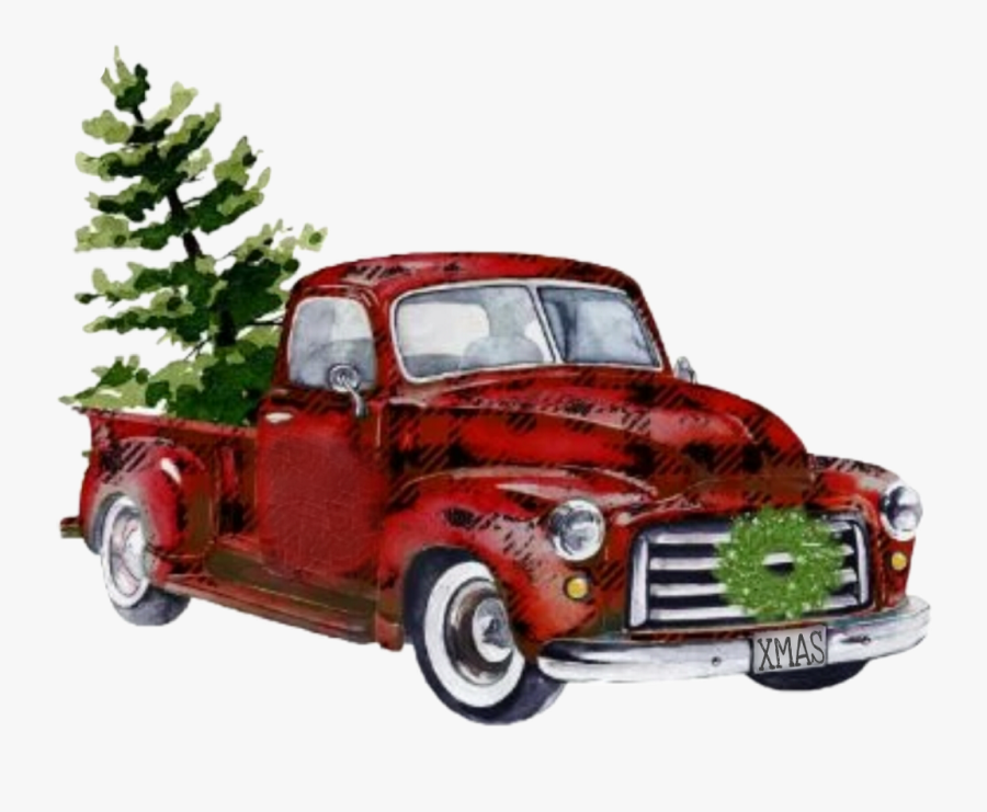 #watercolor #truck #christmas #christmastruck #vintage - Christmas Little Red Truck, Transparent Clipart