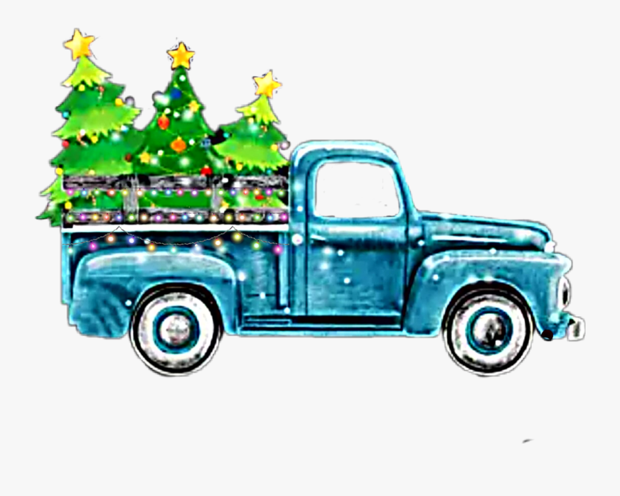 #watercolor #truck #christmas #christmastruck #trees - Christmas Truck Watercolor Clipart, Transparent Clipart