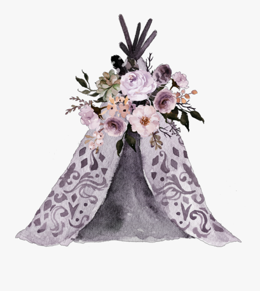#watercolor #boho #tent #tipi #teepee - Floral Teepee Clipart, Transparent Clipart