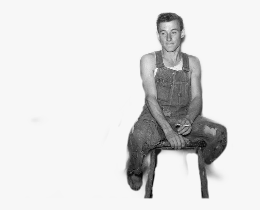 #vintage #blackandwhite #man #guy #overalls #stool - Vintage Person Png, Transparent Clipart