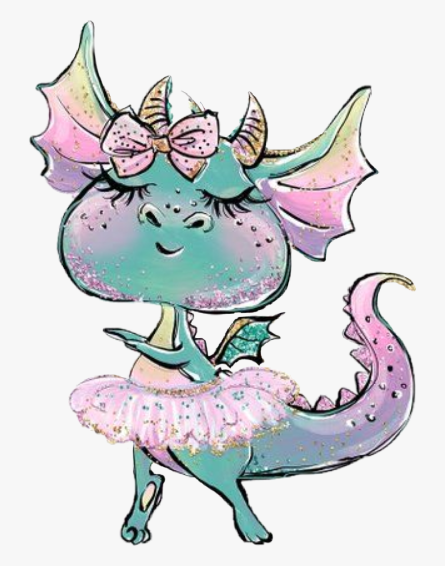 #watercolor #dragon #ballerina #ballet #tutu #dance - Cartoon, Transparent Clipart