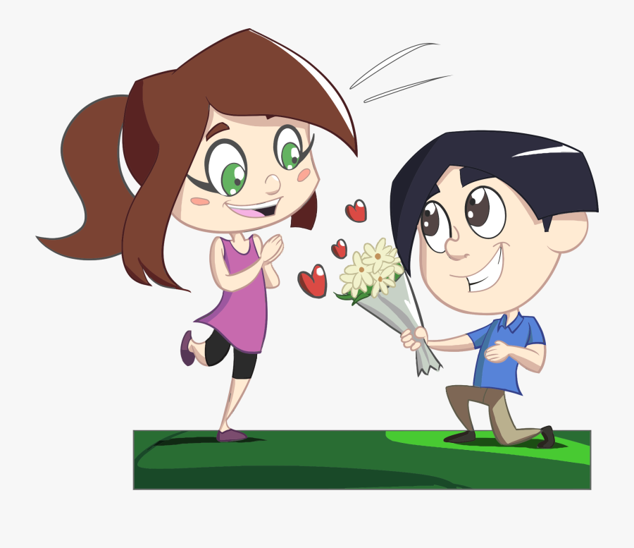 Cartoon Boy Giving Flowers, Transparent Clipart