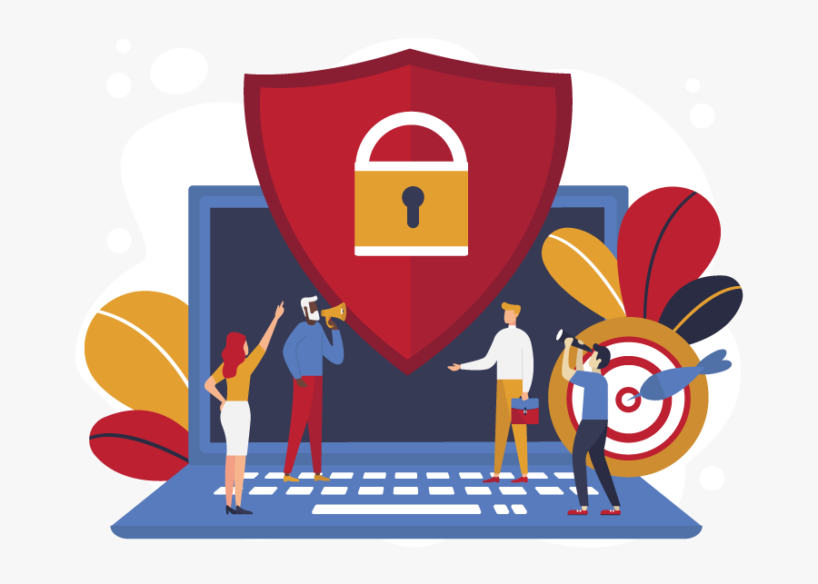 Illustration Of People Pointing At Lock And Shield - Cartoon, Transparent Clipart