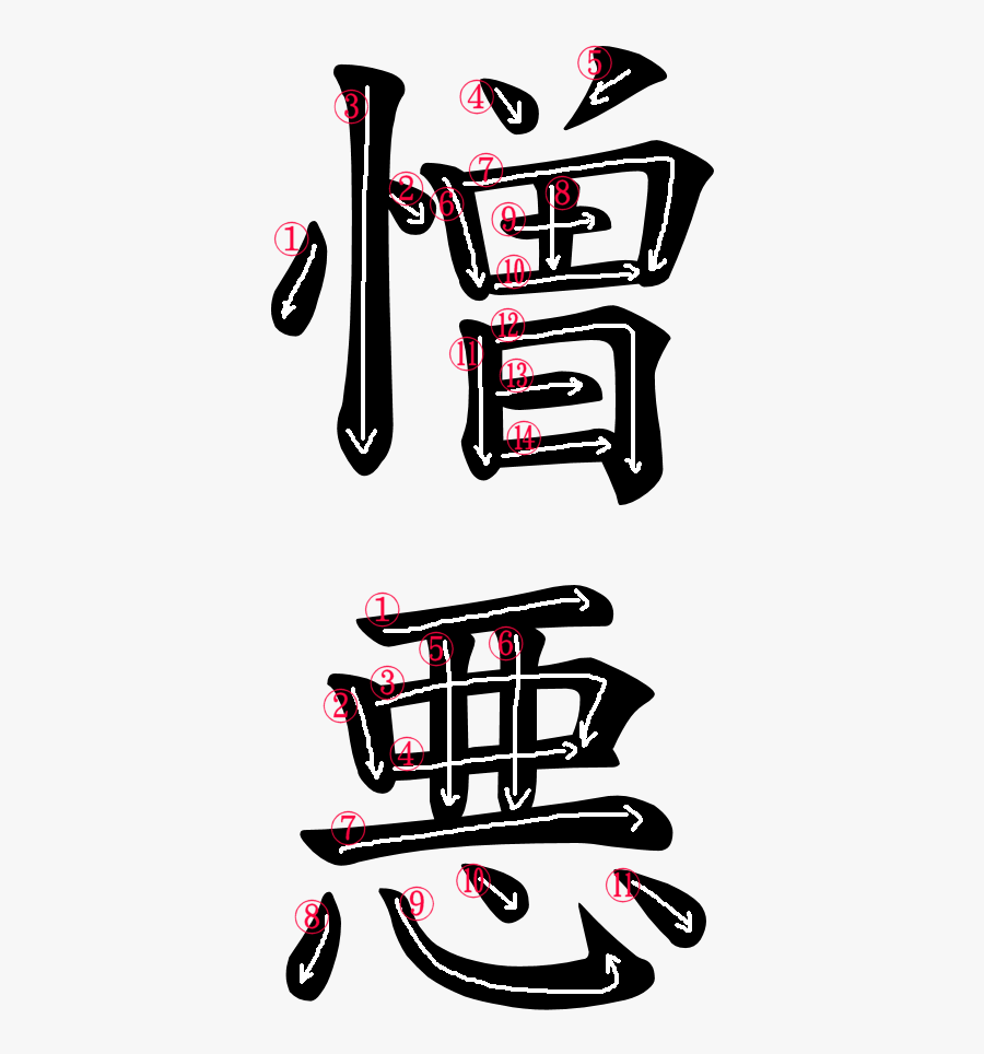 Kanji Writing Stroke Order For 憎悪 - Demon In Japanese Png, Transparent Clipart