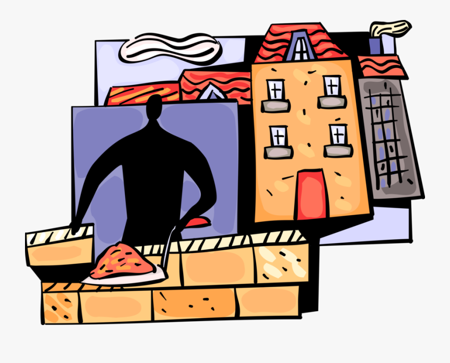 Vector Illustration Of Mason Bricklayer With Trowel, Transparent Clipart