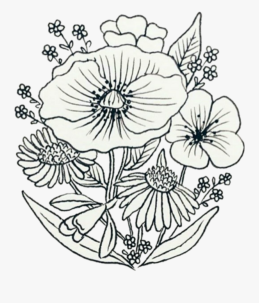 Flowers Sketch Patch Pin - Drawing Composition Of Flower, Transparent Clipart