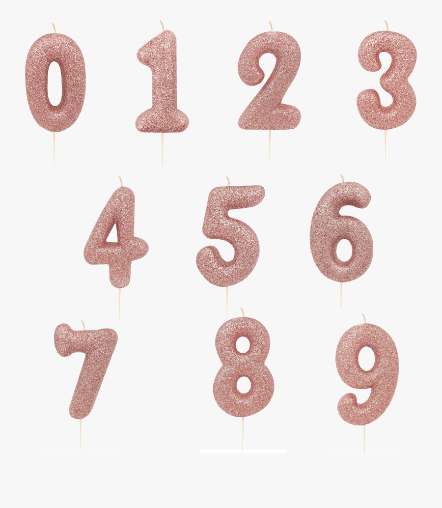Rose Gold Glitter Moulded Pick Number 0-9 Candles - Png Rose Gold Sparkle Numbers, Transparent Clipart