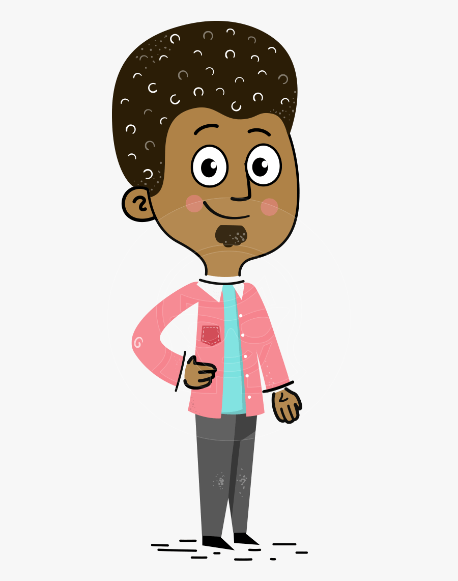 Flat Hand Drawn African American Man Cartoon Vector - Drawing, Transparent Clipart
