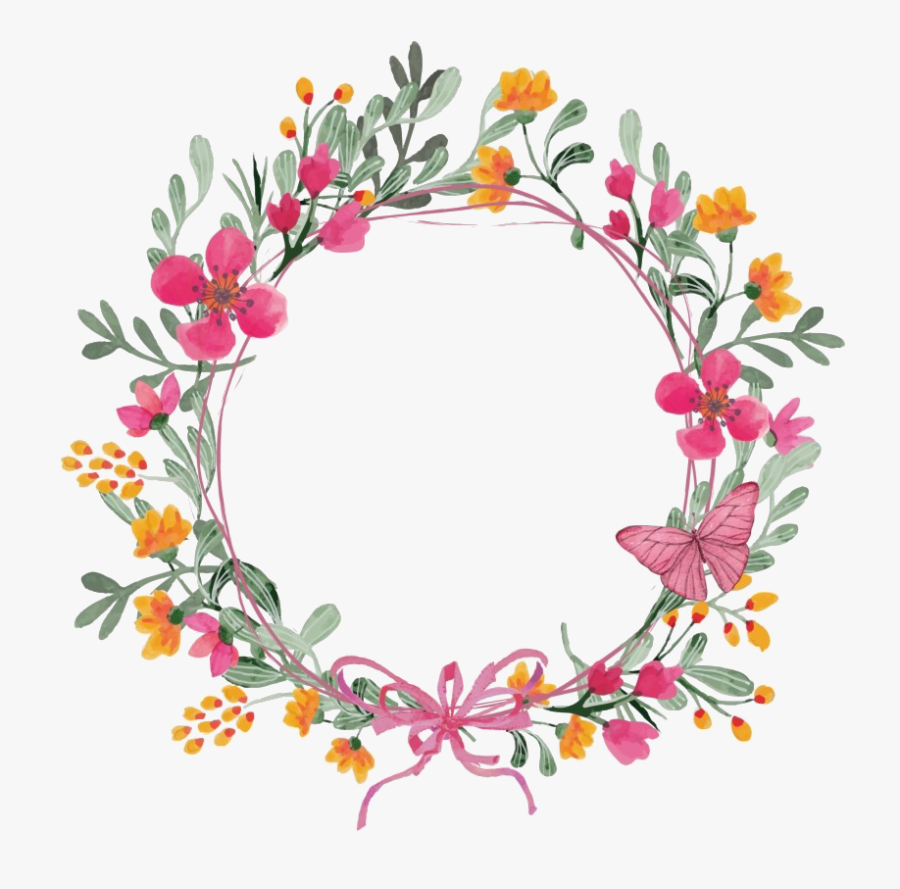 Modern Floral Garland Png Clipart - Flower And Butterfly Wreath, Transparent Clipart