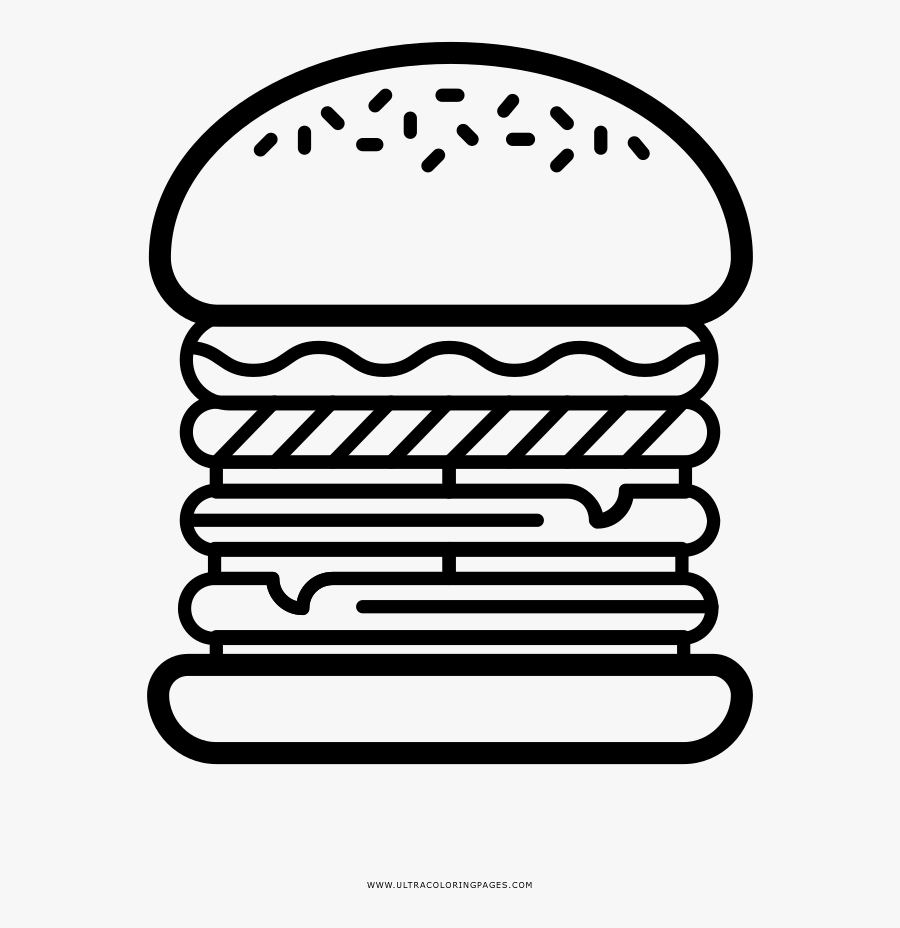 Hamburger Coloring Page - Line Art, Transparent Clipart