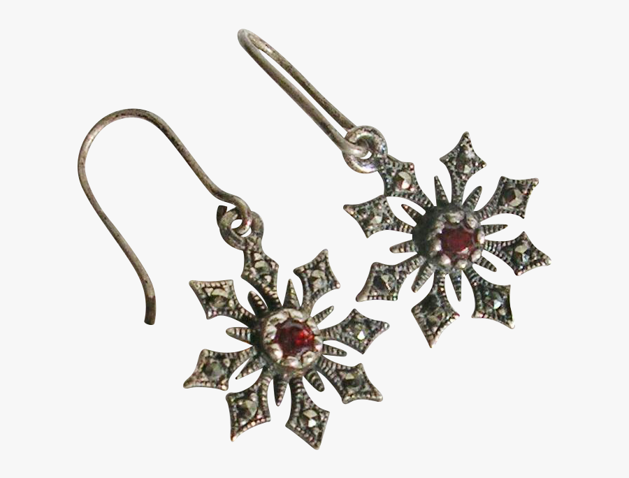 Sterling Silver Snowflake With Marcasite And Garnet - Earrings, Transparent Clipart