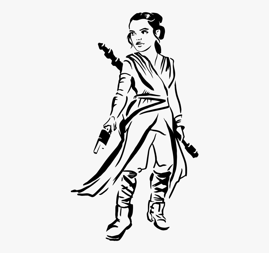 Female Warrior Line Art - Rey Star Wars Pumpkin Stencils, Transparent Clipart