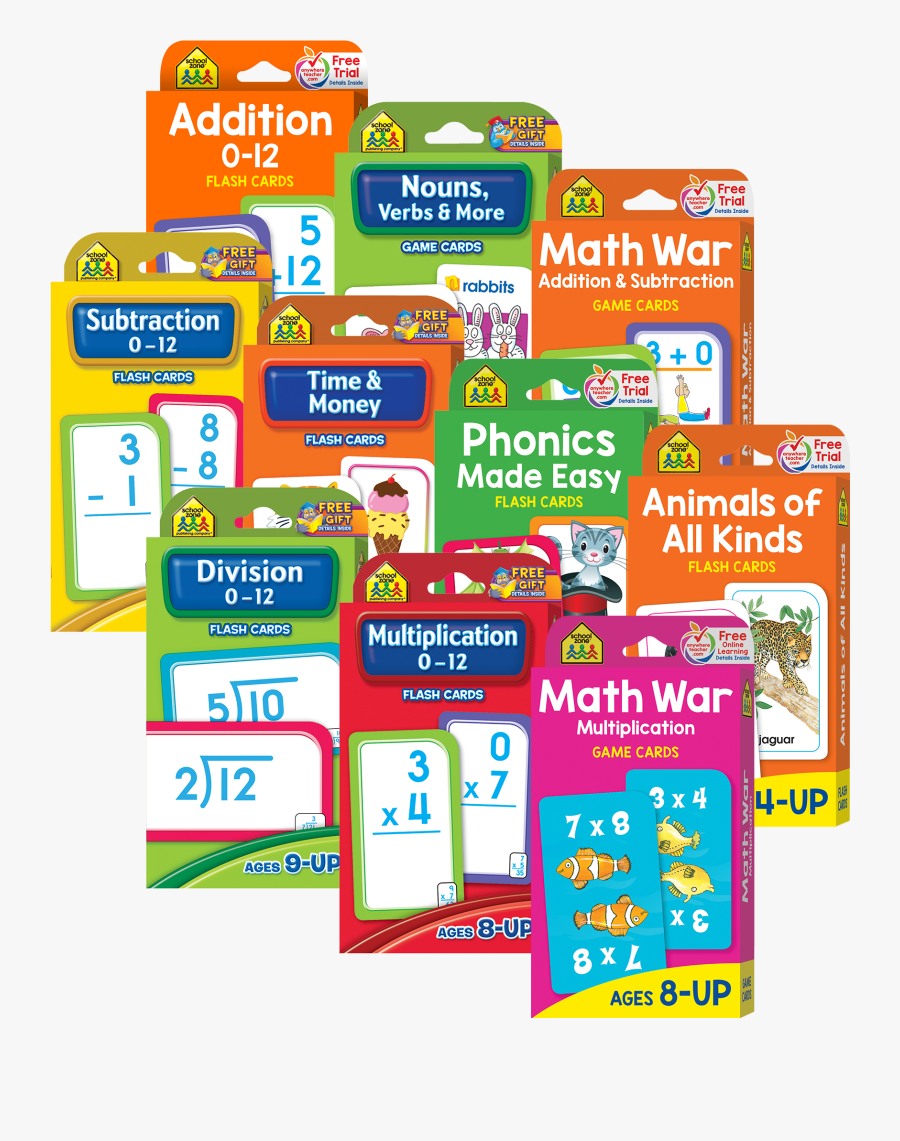 This Flash Card & Game Card Collection Ages 6-up Sharpens - School Zone Math Flash Cards, Transparent Clipart