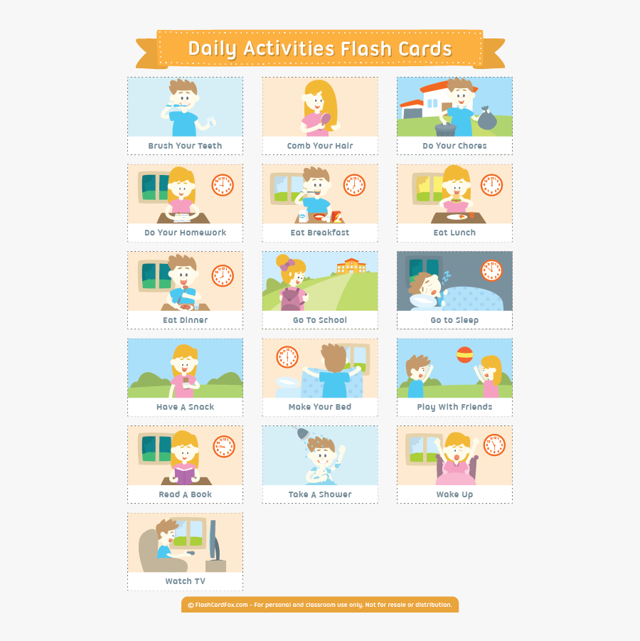 Flash Card Of Daily Activities, Transparent Clipart