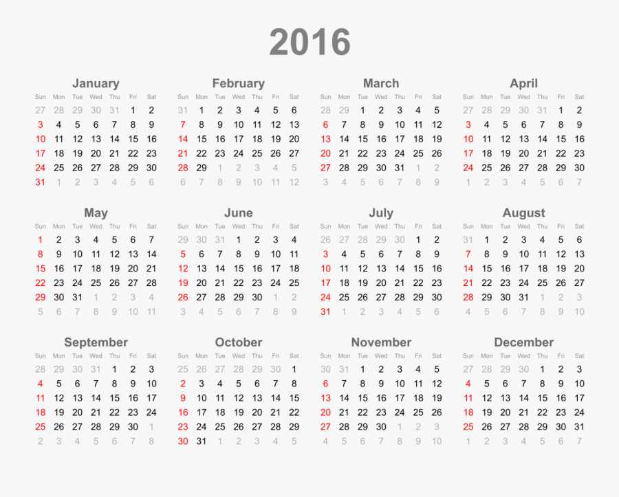 Thumb Image - Year At A Glance Calendar 2020 Free Printable, Transparent Clipart