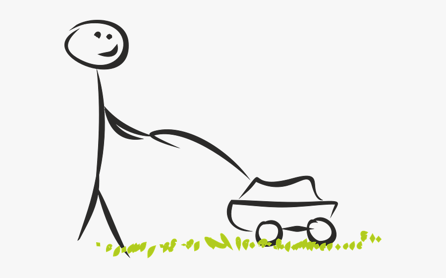 Stick Figure Mowing Lawn, Transparent Clipart