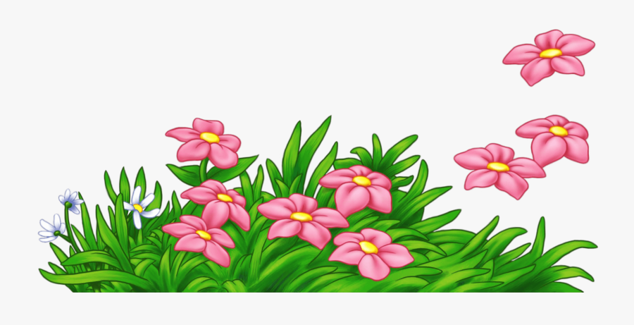 Grass With Pink Flowers Png Clipart - Flowers And Grass Clipart Png, Transparent Clipart
