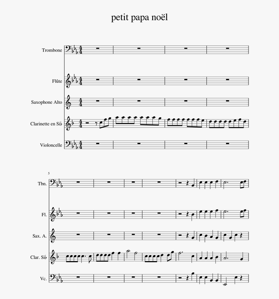 Petit Papa Noël Sheet Music For Flute, Clarinet, Trombone, - God Bless America Flute Sheet Music, Transparent Clipart