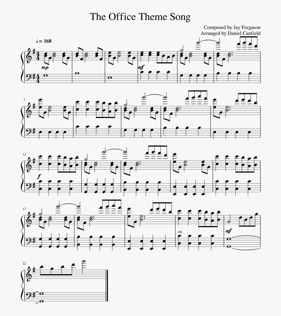 The Office Theme Sheet Music - Sing Me To Sleep Piano Notes, Transparent Clipart