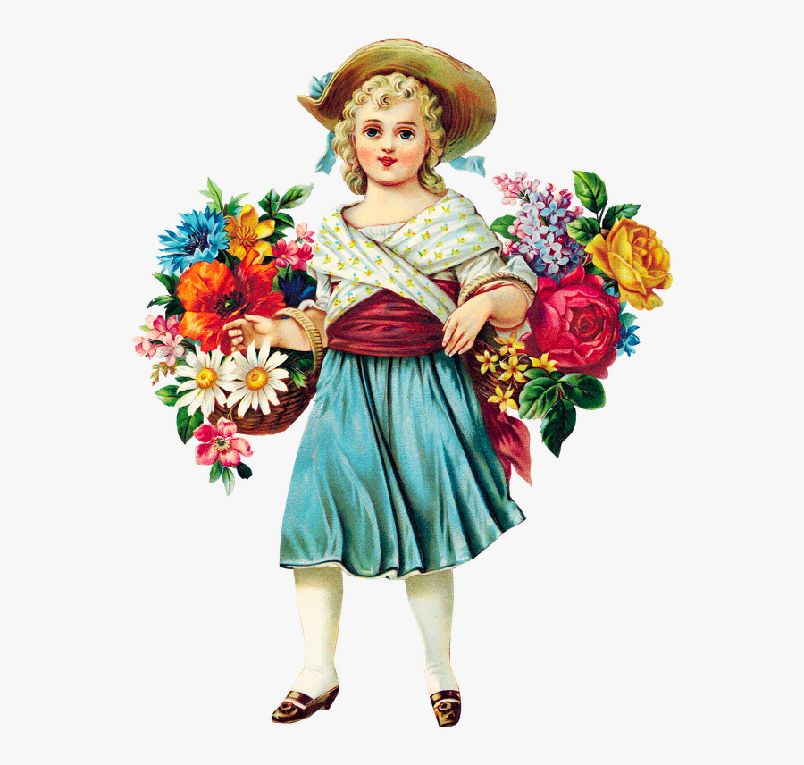 Free Flower Girl Vintage Clipart - Vino Flores De Callejo, Transparent Clipart