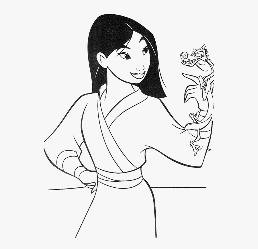Princess Mulan And Mushu Coloring For Kids - Disney Princesses Mulan Coloring Page, Transparent Clipart