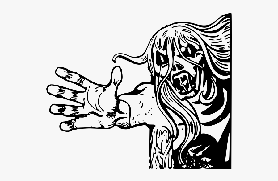 Vector Image Of Long Haired Monster Chaing You - Monster Hand Black And White, Transparent Clipart