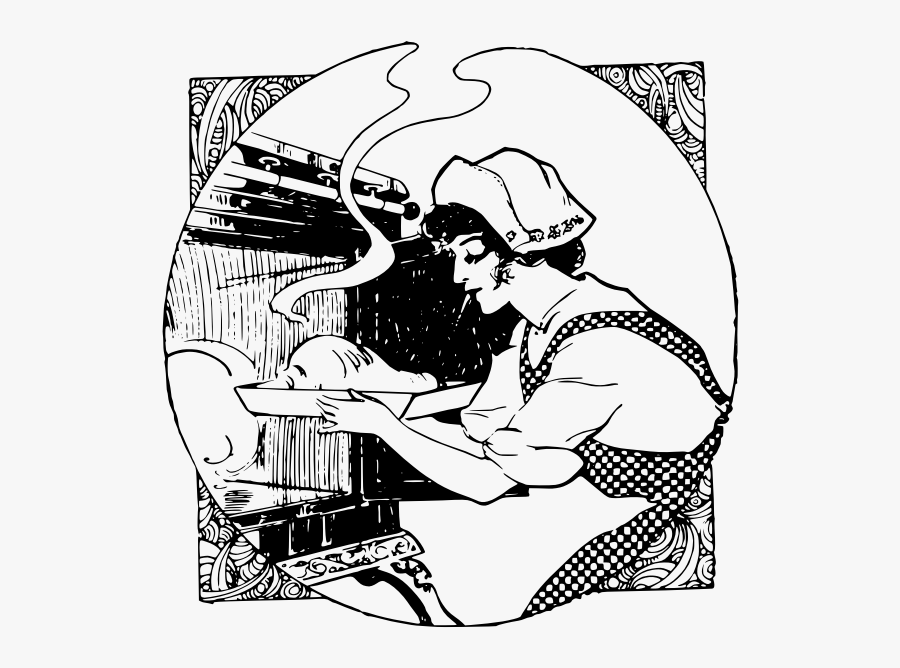 Lady Cooking In Oven - Illustration, Transparent Clipart