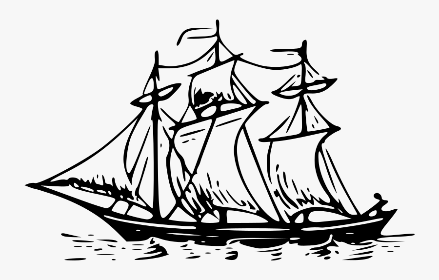 Clipper Ship Clip Art Free - Line Drawings Of Tall Sailing Ships, Transparent Clipart
