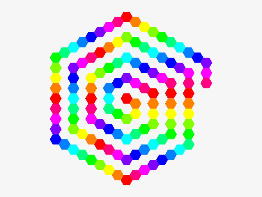 120 Hexagon Spiral Svg Clip Arts - Hexagons Colored Rainbow, Transparent Clipart