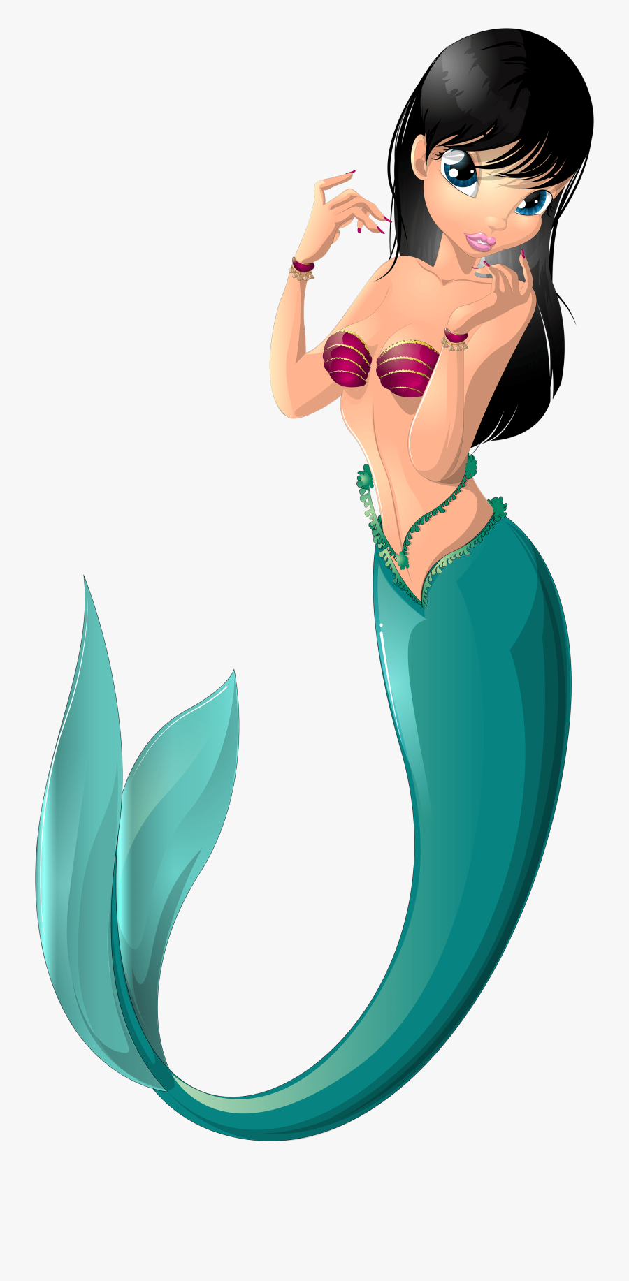 Cartoon Mermaid Clipart - Mermaid With Black Hair, Transparent Clipart