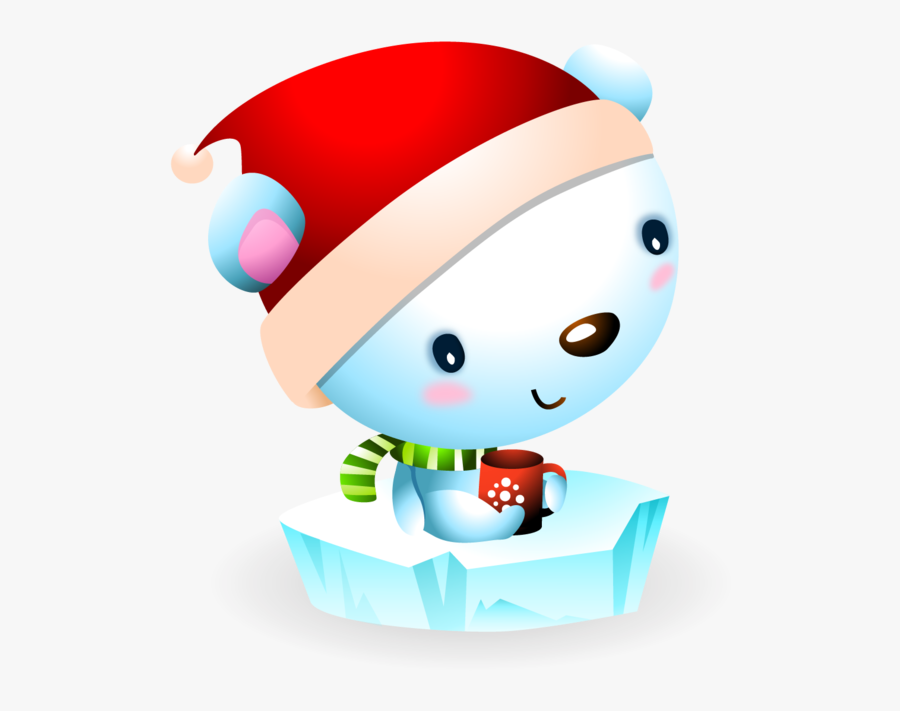 Baby Polar Bear On A Ice Floe With Santa Hat - Polar Bear, Transparent Clipart