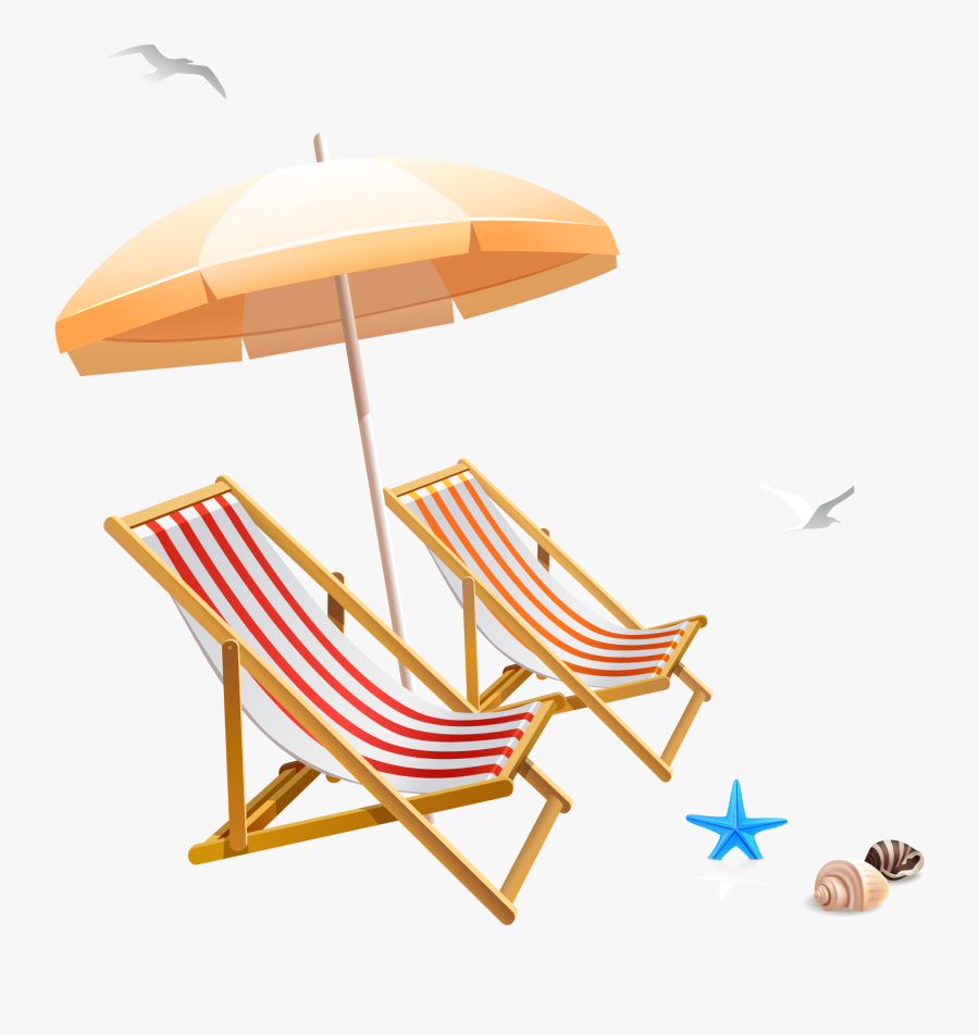Chair Beach Umbrella Clip Art - Orange Beach Chair And Umbrella, Transparent Clipart
