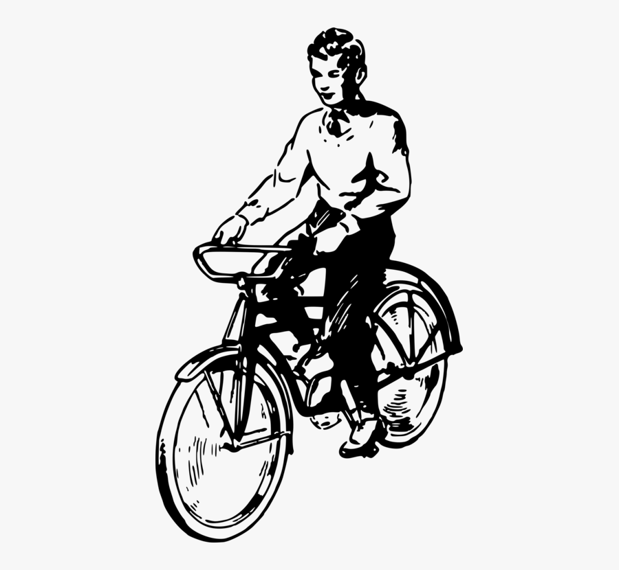 Art,monochrome Photography,bicycle Wheel - Boy On Bike Drawing, Transparent Clipart