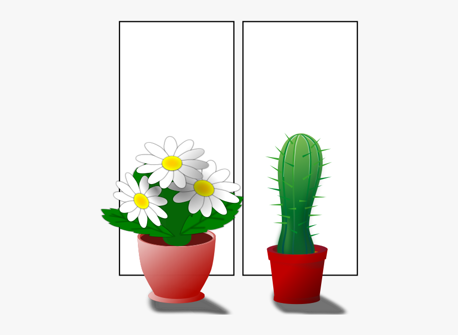 Vector Illustration Of Potted Flower Plants On Window - Clipart Flower Pot Transparent Background, Transparent Clipart