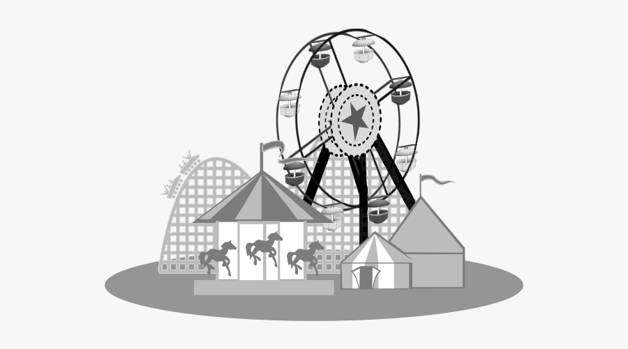 Carnival Scene Vector Illustration - Amusement Park Clipart Black And White, Transparent Clipart