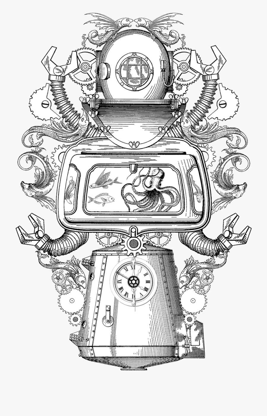 Cane Drawing Steampunk Clipart Free Library - Steampunk Clipart Black And White, Transparent Clipart