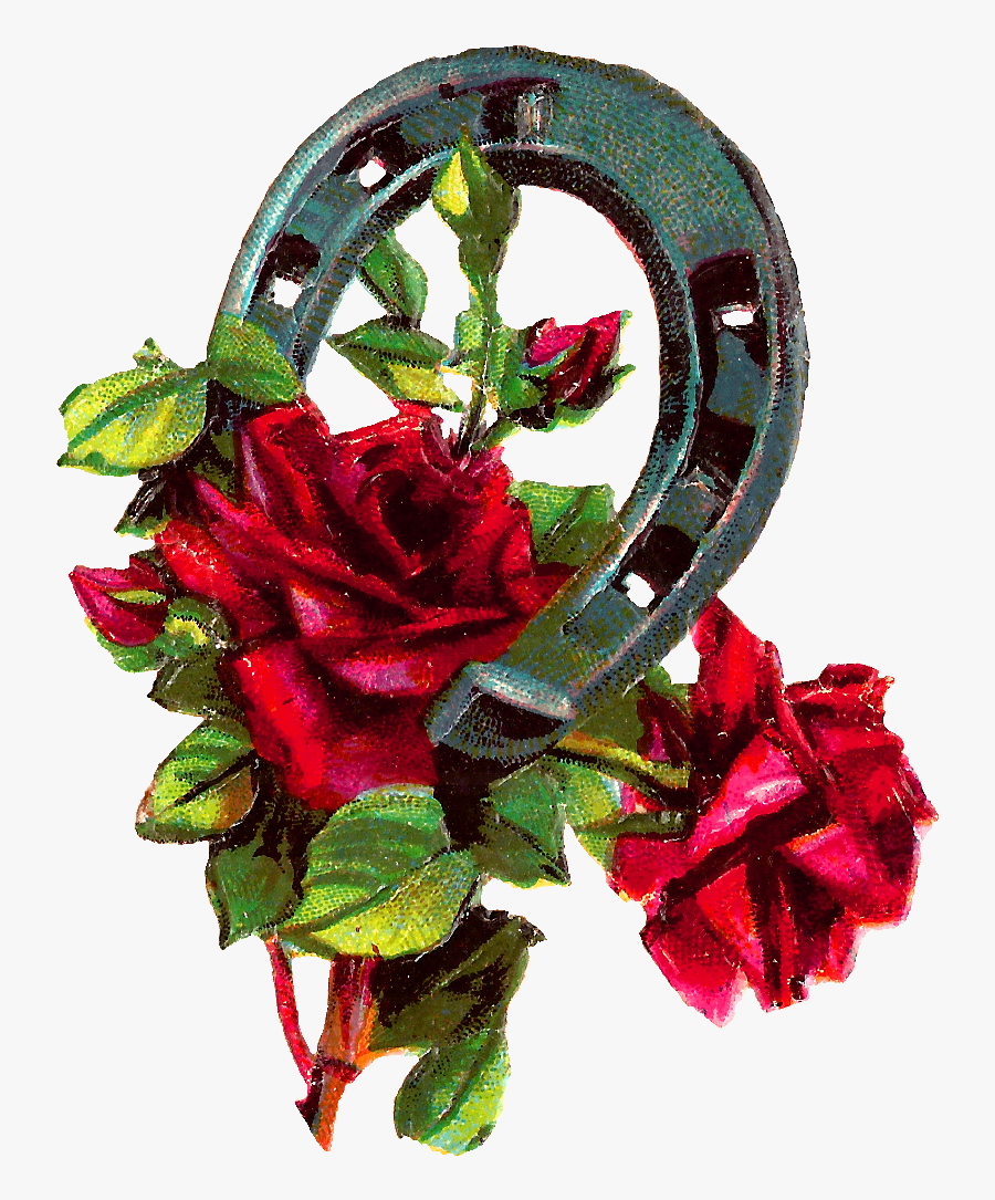 Good Luck Clipart Red Roses Horseshoe Digital Download - Hybrid Tea Rose, Transparent Clipart