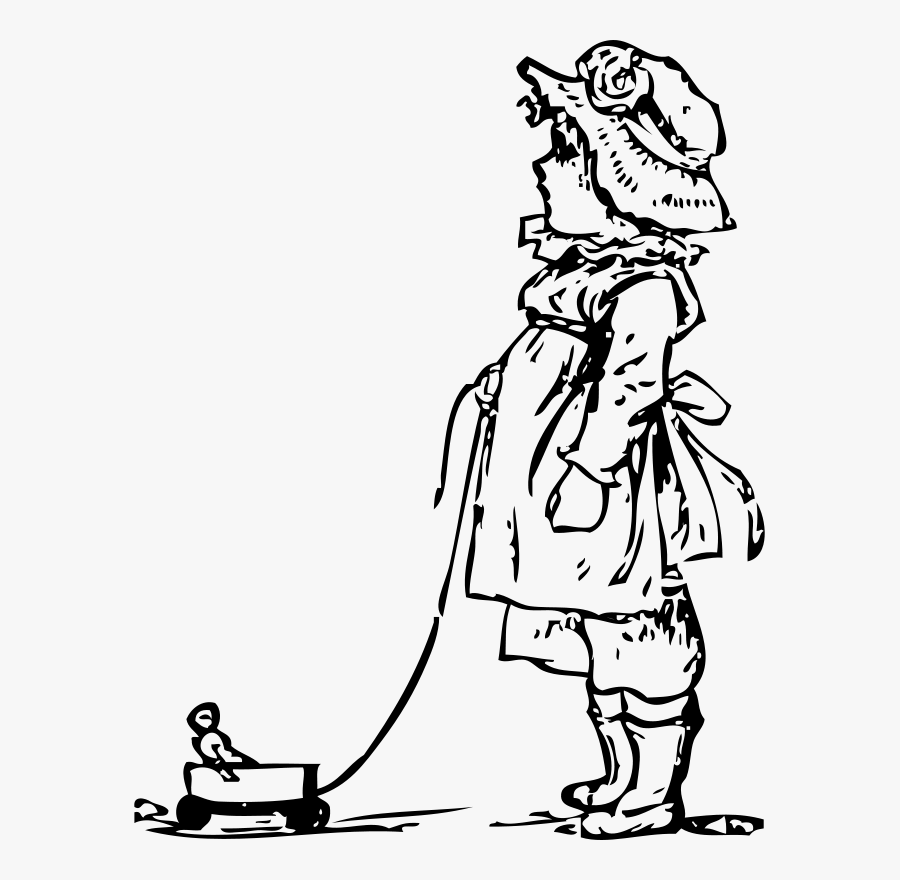 Girl With Toy - Toys Outside Black And White Clipart, Transparent Clipart