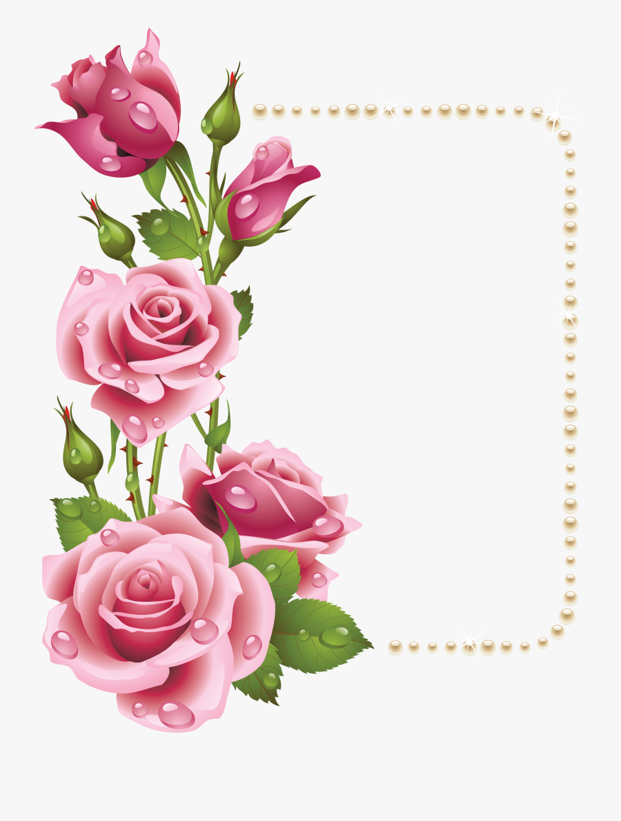 Large Transparent Frame With - Pink Roses Frame, Transparent Clipart