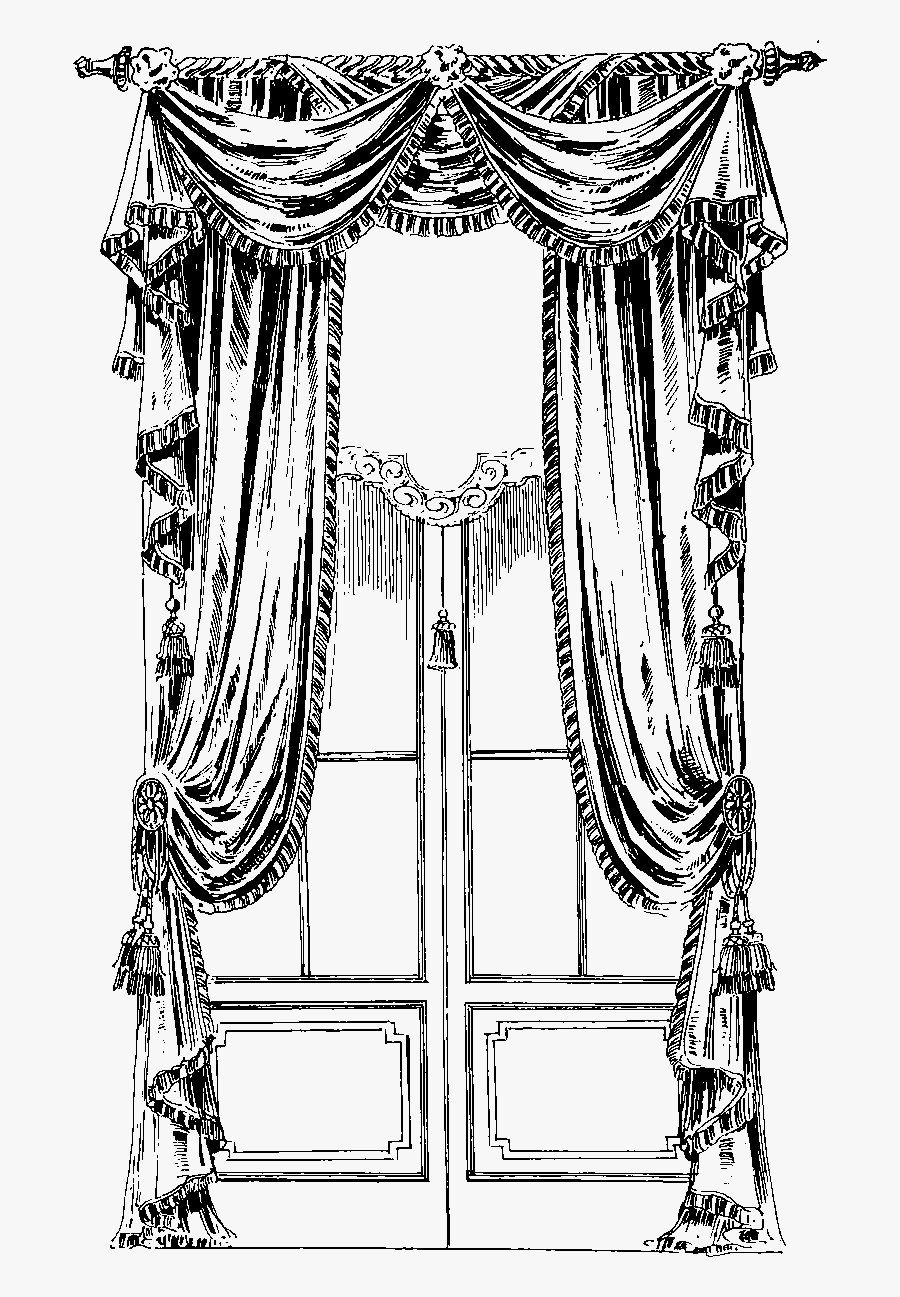 Drawing Black And White Curtains, Transparent Clipart