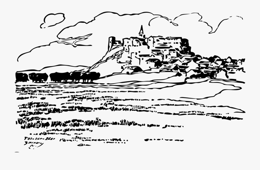 Line Art,art,area City On A Hill Clipart Black And White , Free