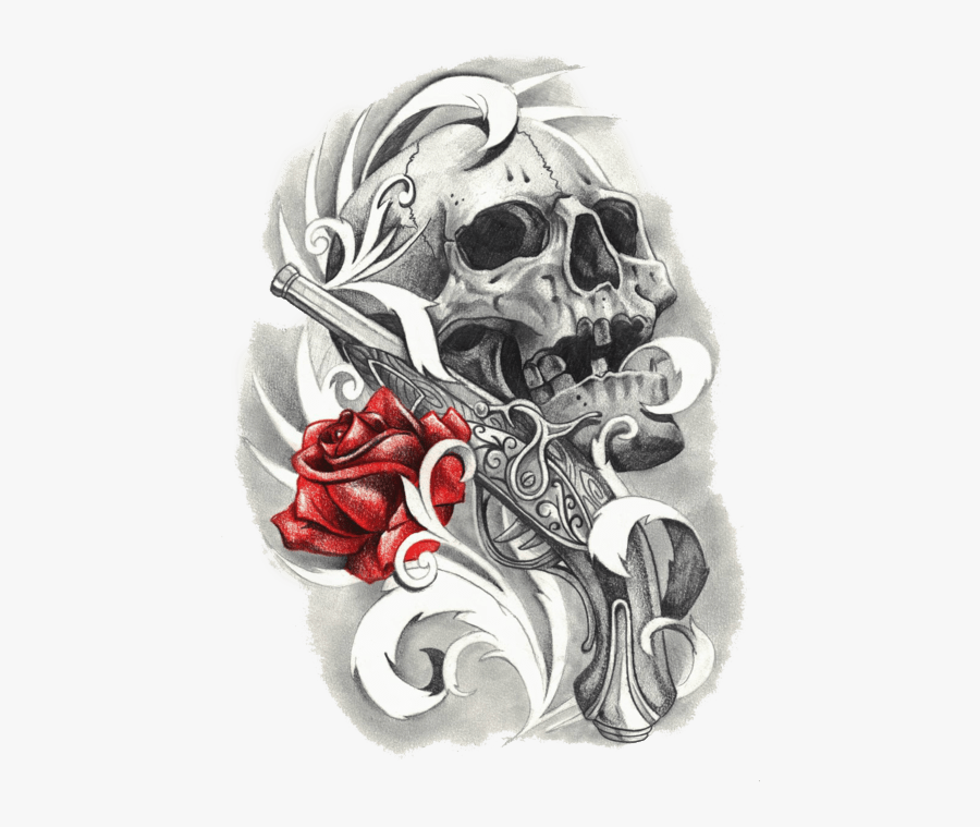 Rose And Skull Tattoo - Rose Skull Tattoo Png, Transparent Clipart