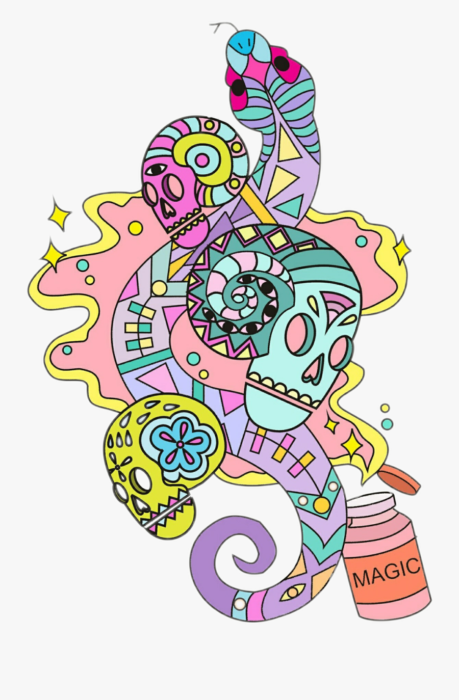 #colorful #skull #tattoo #drawing #digital #art #artwork - Cartoon, Transparent Clipart
