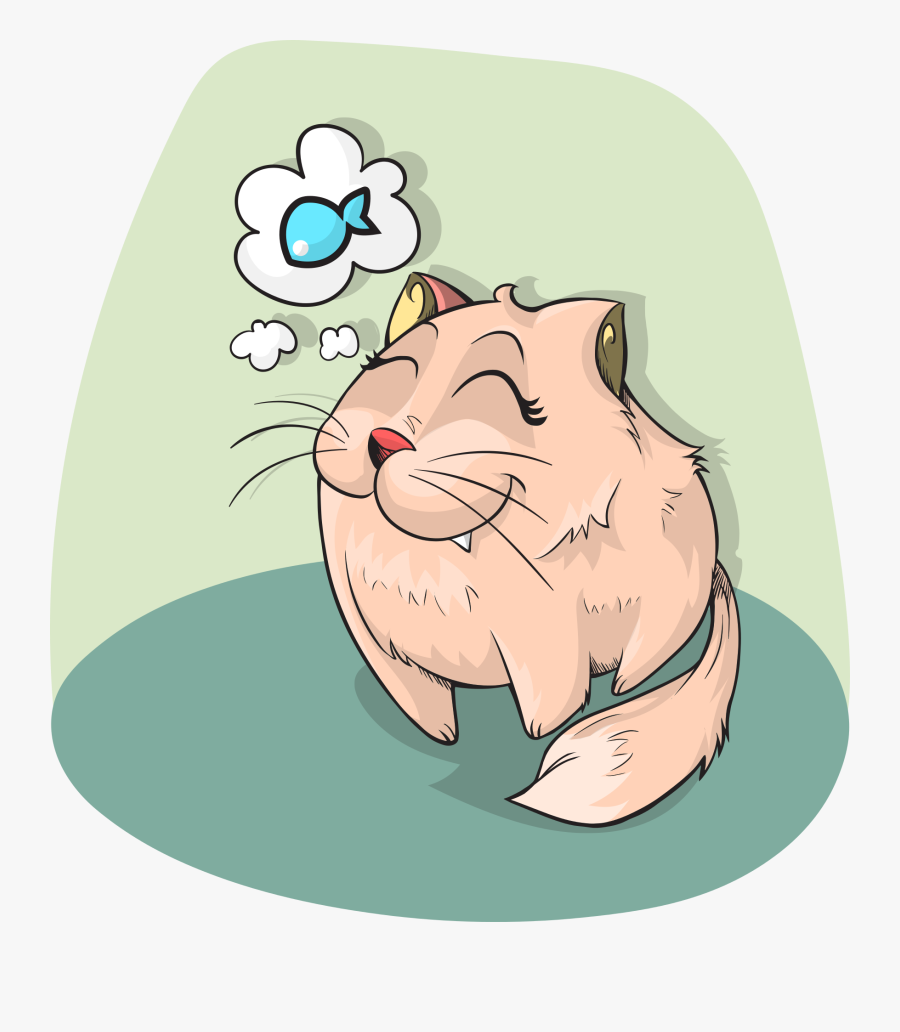 Cat Eating Tuna Cartoon, Transparent Clipart