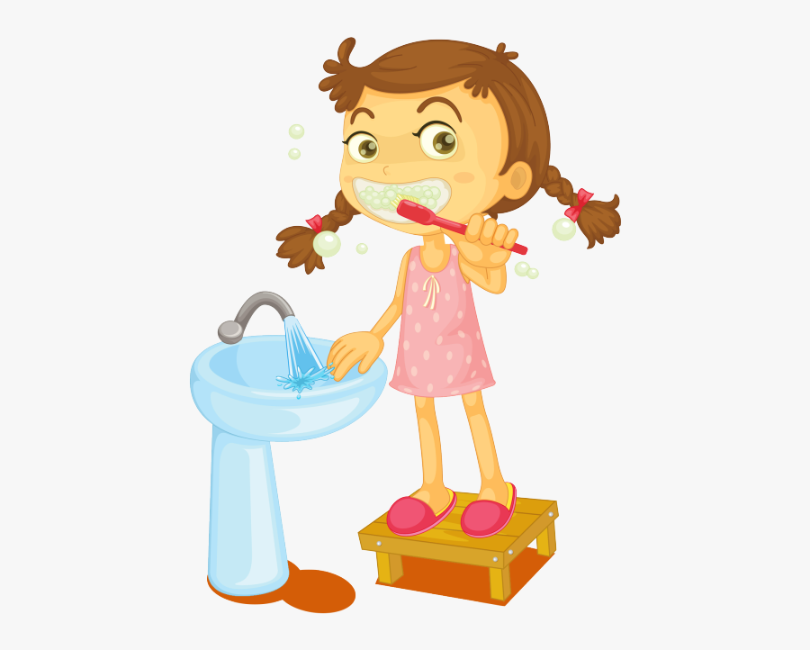 Transparent Happy Home Clipart - Girl Brushing Teeth Clipart, Transparent Clipart
